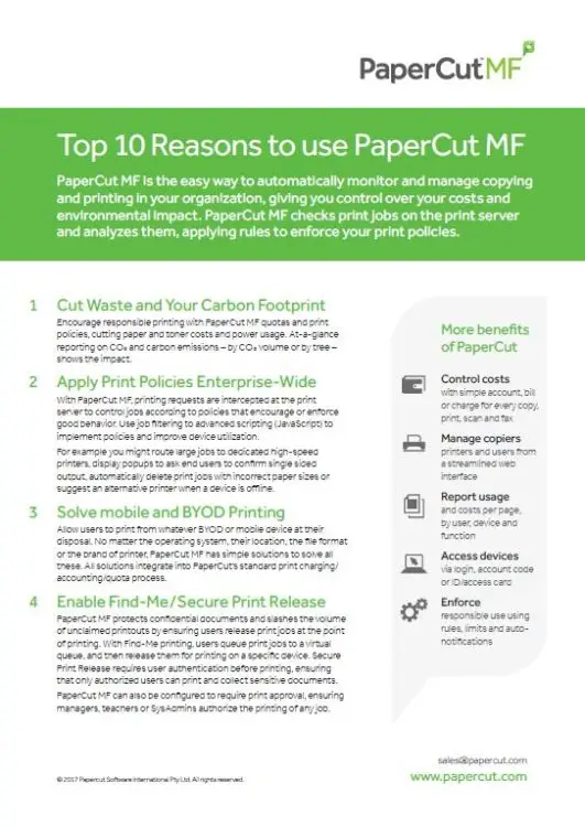 Top 10 Reasons, Papercut Mf, Pear Tree  Enterprises